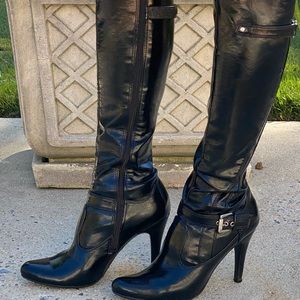 Marc Fisher Black Leather Stiletto Knee high boots